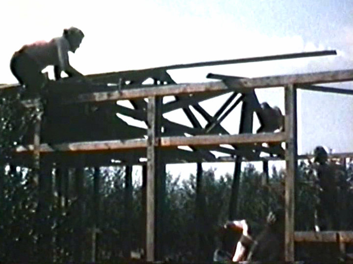 Bau der Huette, Dachstuhl